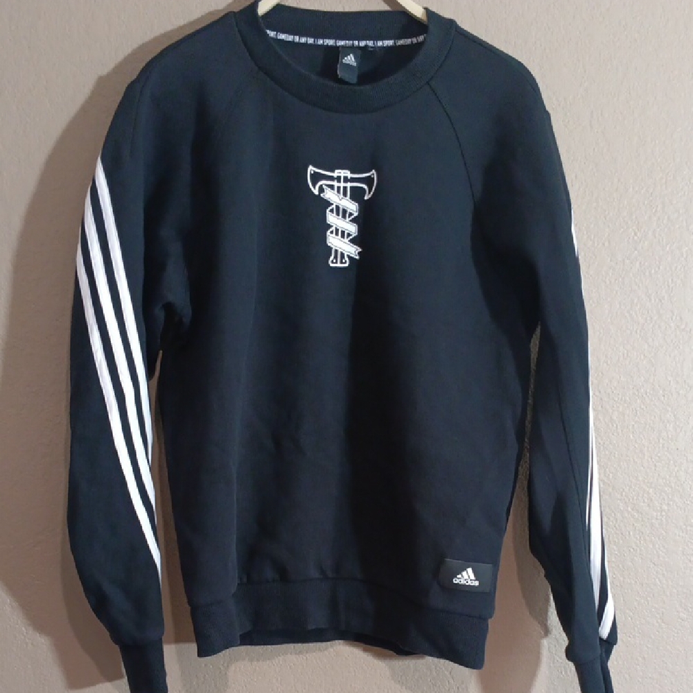 Adidas Black Crewneck Sweatshirt With White Sleeve Stripes